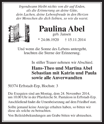 Anzeige von Paulina Abel von  Werbepost 