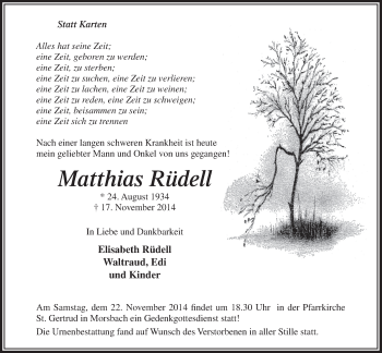 Anzeige von Matthias Rüdell von  Lokalanzeiger 