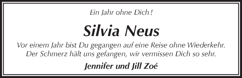  Traueranzeige für Silvia Neus vom 26.11.2014 aus  Anzeigen Echo 