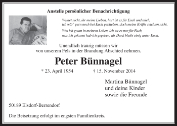 Anzeige von Peter Bünnagel von  Werbepost 