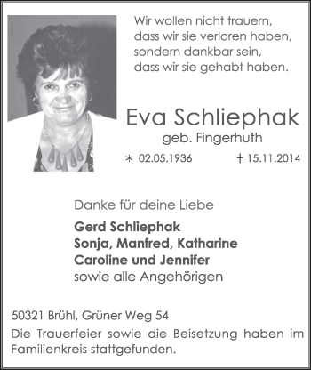 Anzeige von Eva Schliephak von  Schlossbote/Werbekurier 