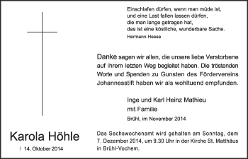 Anzeige von Karola Höhle von  Schlossbote/Werbekurier 