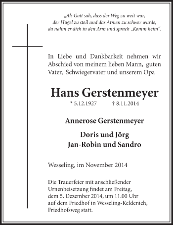 Anzeige von Hans Gerstenmeyer von  Schlossbote/Werbekurier 