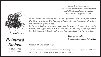 Anzeige von Reimund Sieben von  Werbepost 