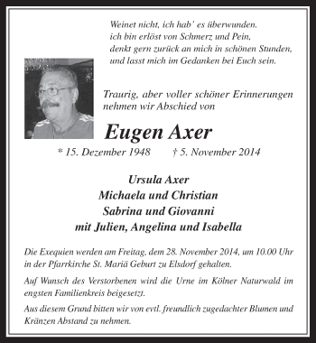 Anzeige von Eugen Axer von  Werbepost 