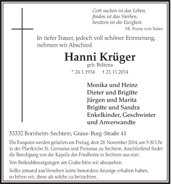 Anzeige von Hanni Krüger von  Schlossbote/Werbekurier 