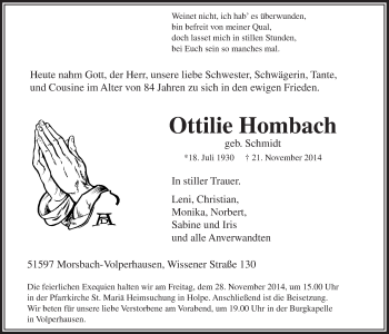 Anzeige von Ottilie Hornbach von  Lokalanzeiger 