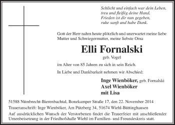 Anzeige von Elli Fornalski von  Lokalanzeiger 