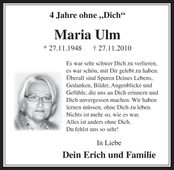 Anzeige von Maria Ulm von  Wochenende 