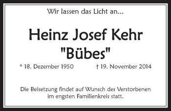 Anzeige von Heinz Josef Kehr von  Schaufenster/Blickpunkt 