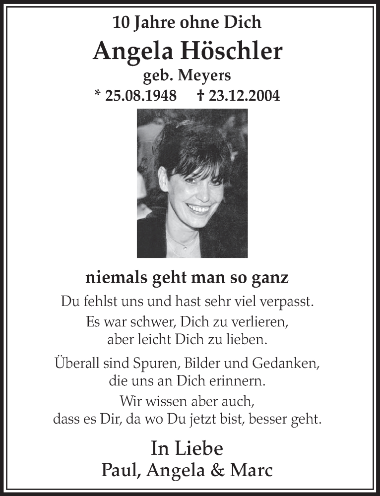  Traueranzeige für Angela Höschler vom 20.12.2014 aus  Sonntags-Post 