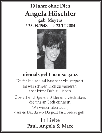 Anzeige von Angela Höschler von  Sonntags-Post 