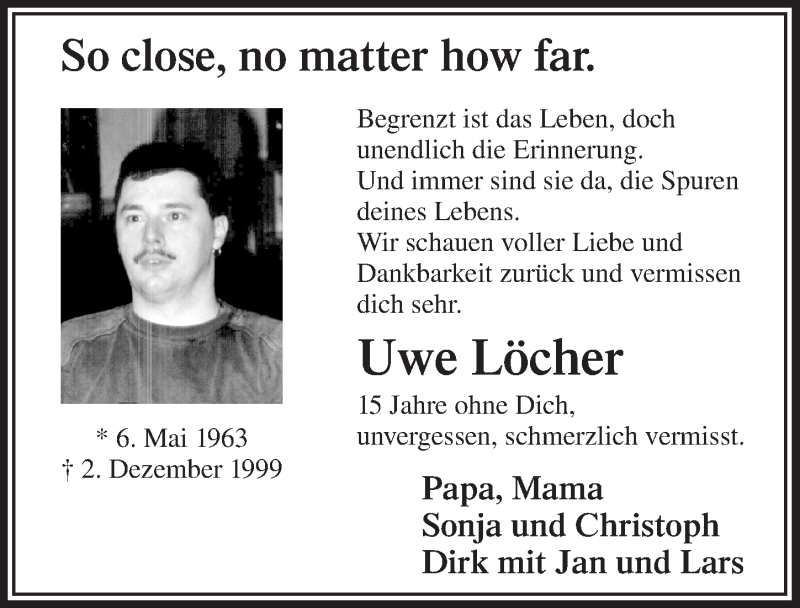  Traueranzeige für Uwe Löscher vom 03.12.2014 aus  Lokalanzeiger 