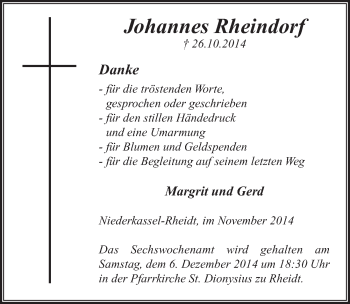 Anzeige von Johannes Rheindorf von  Rhein-Sieg-Wochenende 