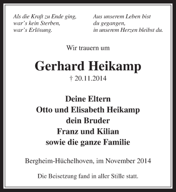 Anzeige von Gerhard Heikamp von  Werbepost 