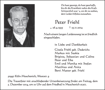 Anzeige von Peter Friehl von  Schlossbote/Werbekurier 
