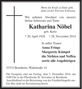 Anzeige von Katharina Nöbel von  Schaufenster/Blickpunkt 