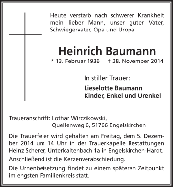 Anzeige von Heinrich Baumann von  Anzeigen Echo 