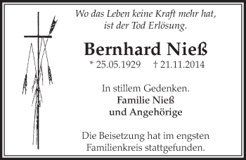 Anzeige von Bernhard Nieß von  Schlossbote/Werbekurier 