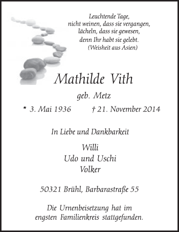 Anzeige von Mathilde Vith von  Schlossbote/Werbekurier 