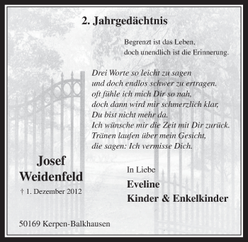 Anzeige von Josef Weidenfeld von  Werbepost 