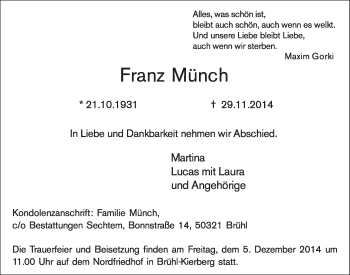 Anzeige von Franz Münch von  Schlossbote/Werbekurier 
