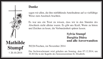 Anzeige von Mathilde Stumpf von  Wochenende 
