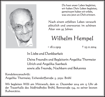 Anzeige von Wilhelm Hempel von  Schlossbote/Werbekurier 