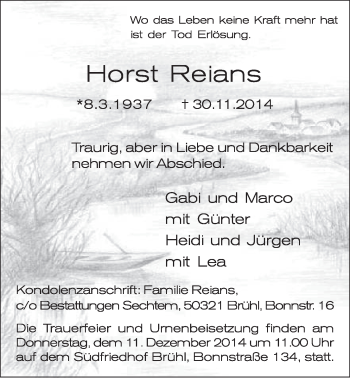 Anzeige von Horst Reians von  Schlossbote/Werbekurier 