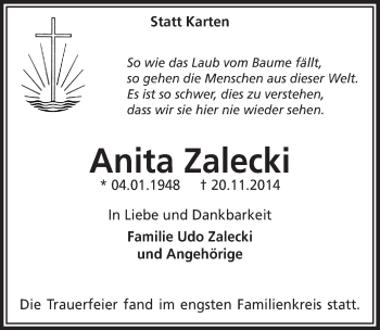 Anzeige von Anita Zalecki von  Bergisches Handelsblatt 