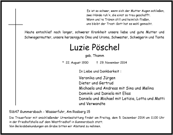 Anzeige von Luzie Pöschel von  Anzeigen Echo 