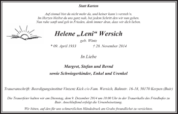 Anzeige von Helene Wersich von  Sonntags-Post 