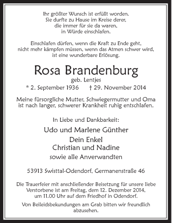 Anzeige von Rosa Brandenburg von  Schaufenster/Blickpunkt 