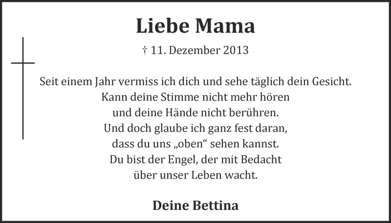  Traueranzeige für Liebe Mama vom 10.12.2014 aus  Kölner Wochenspiegel 