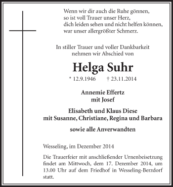 Anzeige von Helga Suhr von  Schlossbote/Werbekurier 
