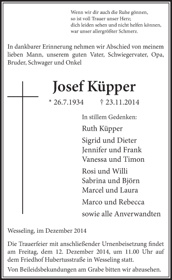 Anzeige von Josef Küpper von  Schlossbote/Werbekurier 