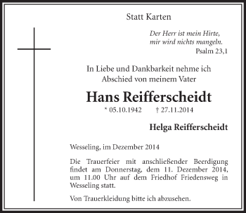 Anzeige von Hans Reifferscheidt von  Schlossbote/Werbekurier 