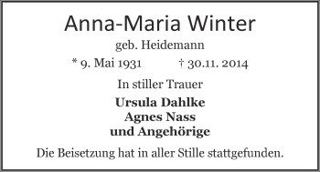 Anzeige von Anna-Maria Winter von  Schlossbote/Werbekurier 