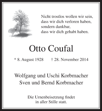 Anzeige von Otto Coufal von  Wochenende  Kölner Wochenspiegel 