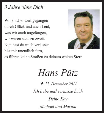 Anzeige von Hans Pütz von  Wochenende 