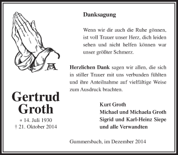 Anzeige von Kurt Groth von  Anzeigen Echo 