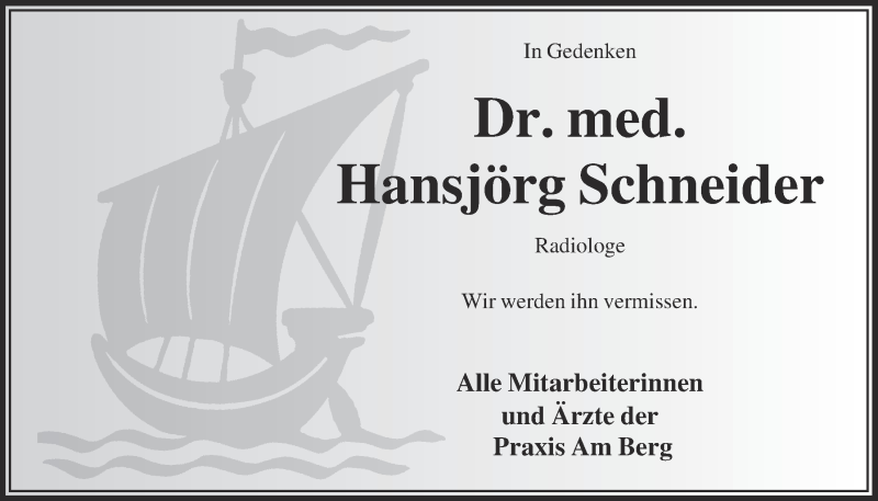  Traueranzeige für Hansjörg Schneider vom 10.12.2014 aus  Bergisches Handelsblatt 