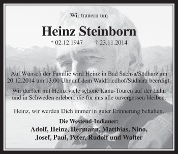 Anzeige von Heinz Steinborn von  Werbepost 