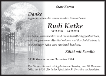 Anzeige von Rudi Katke von  Schaufenster/Blickpunkt 