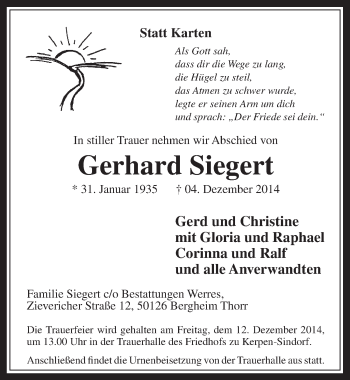 Anzeige von Gerhard Siegert von  Werbepost 