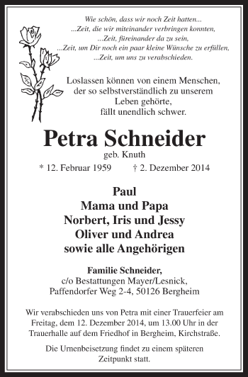 Anzeige von Petra Schneider von  Werbepost 