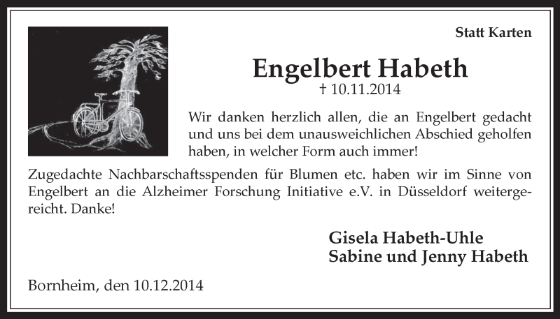  Traueranzeige für Engelbert Habeth vom 10.12.2014 aus  Schaufenster/Blickpunkt 