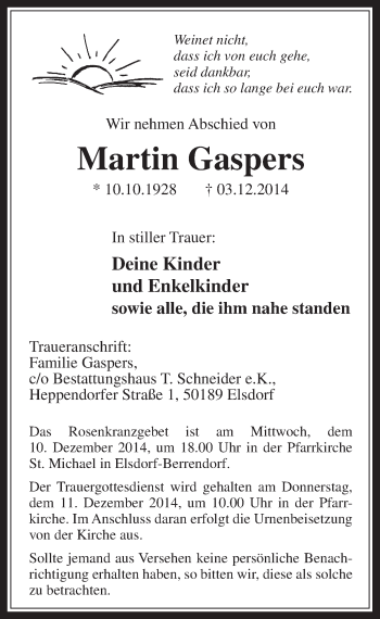 Anzeige von Martin Gaspers von  Werbepost 