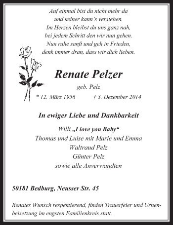 Anzeige von Renate Pelzer von  Werbepost 