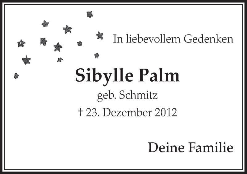  Traueranzeige für Sibylle Palm vom 20.12.2014 aus  Sonntags-Post 